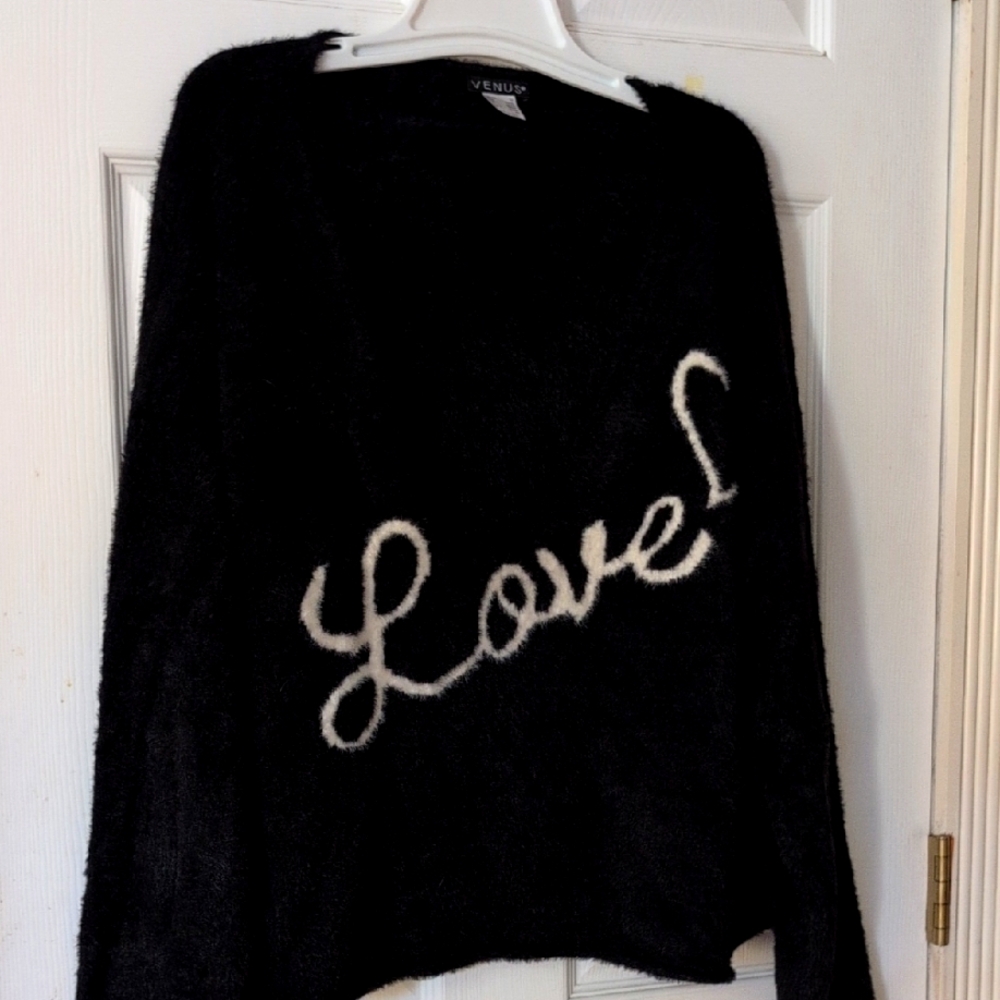 VENUS Black Sweater with White Script Design